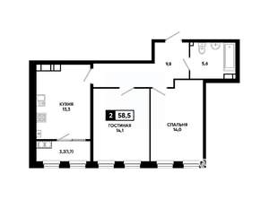2-к квартира, вторичка, 59м2, 18/24 этаж