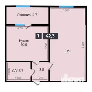 1-к квартира, строящийся дом, 43м2, 1/16 этаж