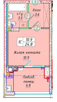 Студия квартира, вторичка, 25м2, 22/21 этаж