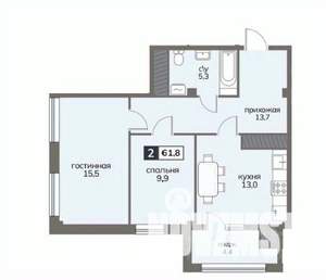 2-к квартира, строящийся дом, 62м2, 10/12 этаж