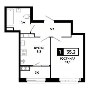 1-к квартира, строящийся дом, 35м2, 15/19 этаж