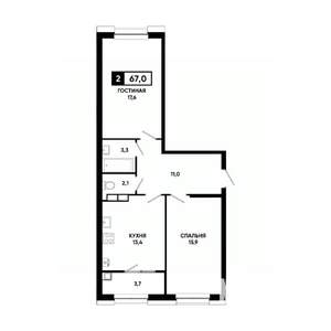 2-к квартира, вторичка, 67м2, 11/20 этаж