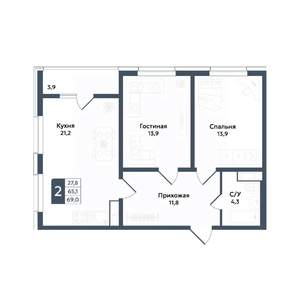 2-к квартира, вторичка, 69м2, 2/20 этаж