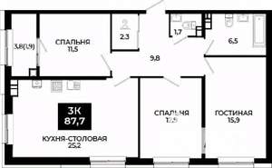 2-к квартира, вторичка, 88м2, 11/24 этаж