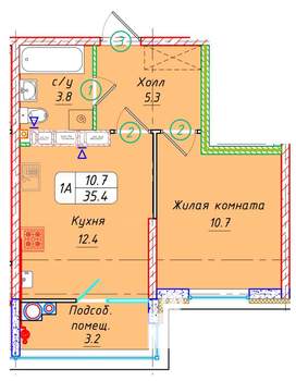 1-к квартира, вторичка, 35м2, 22/22 этаж