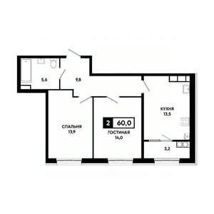 2-к квартира, вторичка, 60м2, 17/18 этаж