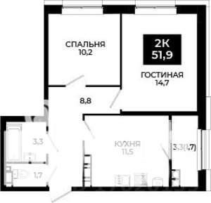 2-к квартира, вторичка, 52м2, 21/24 этаж