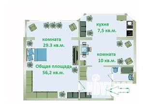 1-к квартира, вторичка, 56м2, 10/11 этаж
