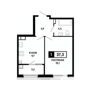1-к квартира, вторичка, 37м2, 7/18 этаж