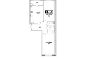 2-к квартира, вторичка, 65м2, 4/16 этаж