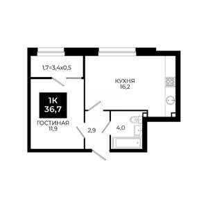 1-к квартира, вторичка, 37м2, 2/24 этаж