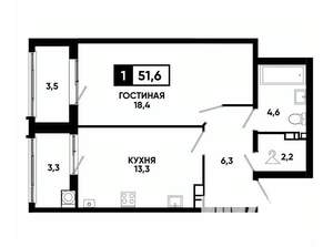 1-к квартира, вторичка, 52м2, 8/24 этаж