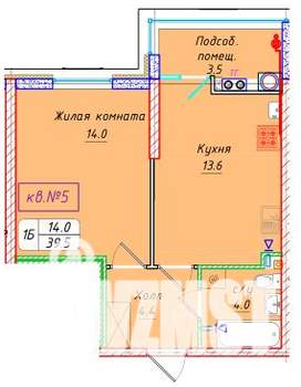 1-к квартира, вторичка, 40м2, 2/22 этаж