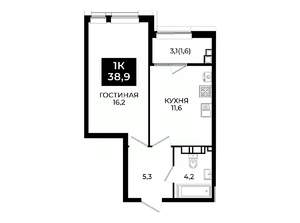 1-к квартира, вторичка, 39м2, 3/24 этаж