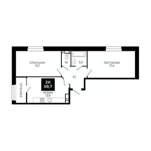 2-к квартира, вторичка, 60м2, 14/24 этаж