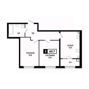 2-к квартира, вторичка, 61м2, 2/18 этаж