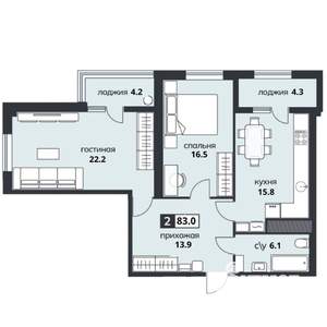 2-к квартира, сданный дом, 83м2, 11/15 этаж