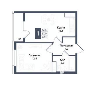 1-к квартира, вторичка, 40м2, 18/22 этаж