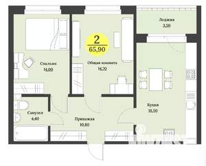 2-к квартира, строящийся дом, 66м2, 6/12 этаж