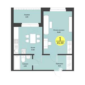 1-к квартира, строящийся дом, 45м2, 1/12 этаж