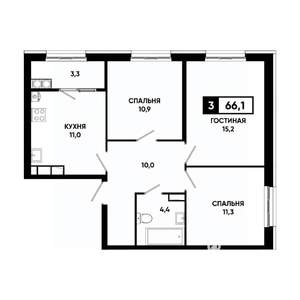 3-к квартира, вторичка, 66м2, 14/18 этаж