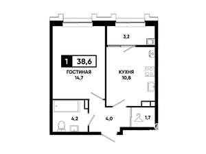 1-к квартира, вторичка, 39м2, 19/21 этаж