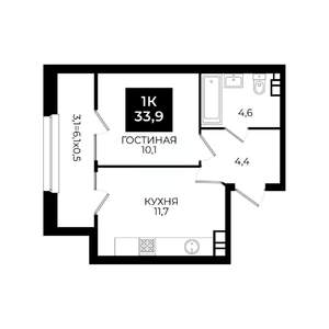 1-к квартира, вторичка, 34м2, 11/24 этаж