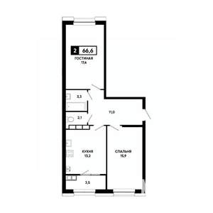 2-к квартира, вторичка, 67м2, 17/20 этаж