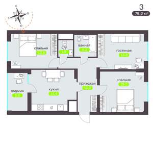 3-к квартира, вторичка, 79м2, 1/19 этаж