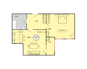 1-к квартира, строящийся дом, 54м2, 1/4 этаж