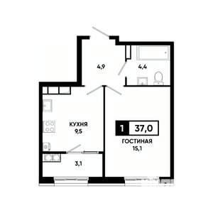 1-к квартира, вторичка, 37м2, 16/18 этаж