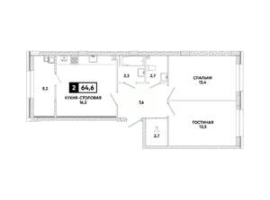 1-к квартира, вторичка, 65м2, 2/12 этаж