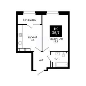 1-к квартира, вторичка, 36м2, 22/24 этаж