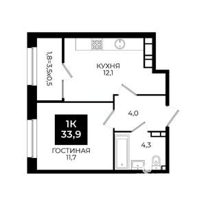 1-к квартира, вторичка, 34м2, 16/24 этаж