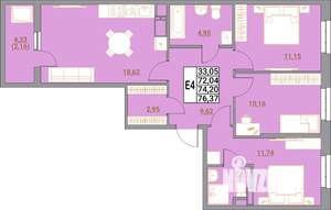 3-к квартира, вторичка, 76м2, 18/21 этаж