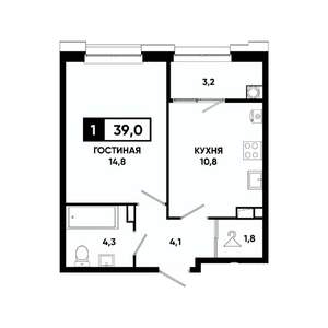 1-к квартира, вторичка, 39м2, 6/20 этаж