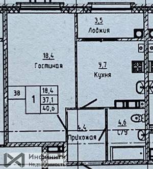 1-к квартира, вторичка, 41м2, 7/18 этаж