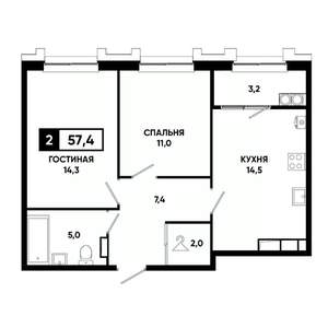 2-к квартира, вторичка, 57м2, 21/21 этаж