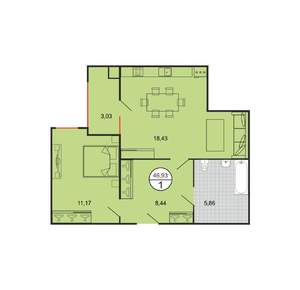 1-к квартира, строящийся дом, 47м2, 1/4 этаж