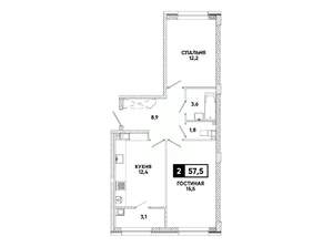 2-к квартира, вторичка, 58м2, 7/8 этаж