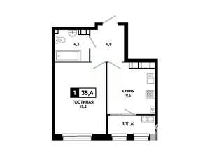 1-к квартира, вторичка, 35м2, 21/24 этаж