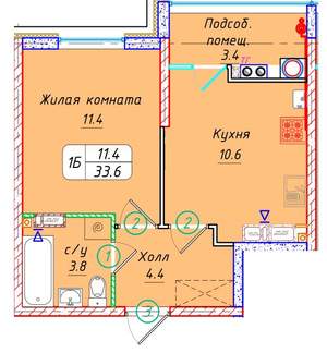 1-к квартира, вторичка, 34м2, 16/21 этаж