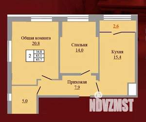 2-к квартира, вторичка, 66м2, 9/9 этаж