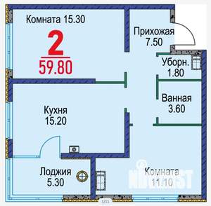2-к квартира, вторичка, 60м2, 6/22 этаж