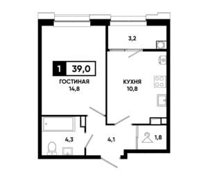 1-к квартира, вторичка, 39м2, 6/20 этаж