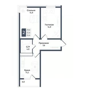 2-к квартира, вторичка, 56м2, 10/22 этаж
