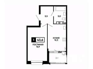 1-к квартира, вторичка, 44м2, 3/16 этаж