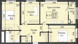 3-к квартира, вторичка, 90м2, 7/25 этаж