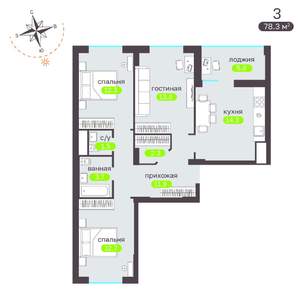 3-к квартира, вторичка, 78м2, 7/19 этаж