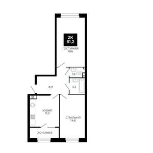 2-к квартира, вторичка, 61м2, 4/24 этаж